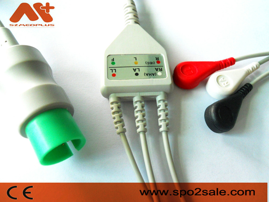 A pressão compatível de 3 ligações de Spacelabs Direto-conecta o cabo de ECG - 72713